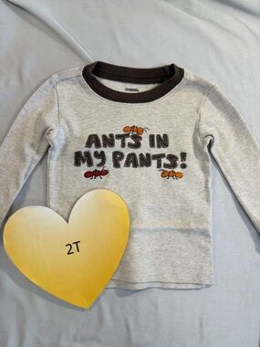 Gymboree - 2T Long Sleeve Tee - Light Gray with Dark Brown Trim